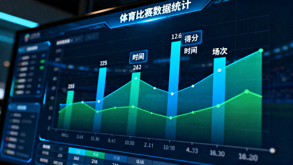 屏幕上显示的体育比赛数据统计与趋势图表